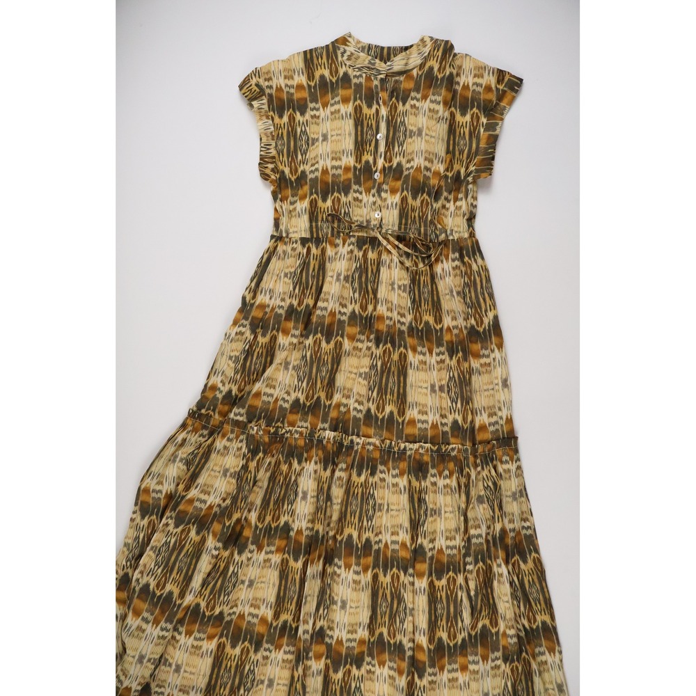Ro's Garden Maxi Dress Ikat Print Brown Yellow XS Cotton NEW